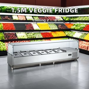 Commercial Double-Temperature Glass Cooler Counter Open Vegetable Salad Display