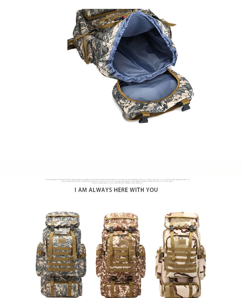 Soft Handle 80L Waterproof Multi-Function Camouflage Hiking Bag for Mountain Training