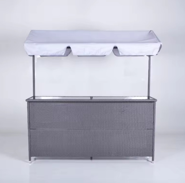 Rattan Effect Night Club Bar Counter Tiki Outdoor Rattan Bar Furniture With Roof Garden Rattan Table Bar Table Canopy
