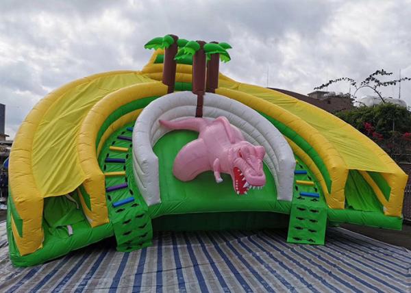 Quality Inflatable Water Park Bouncer Slide Combo Jurassic Park Tropical Jungle Giant Dinosaur for sale