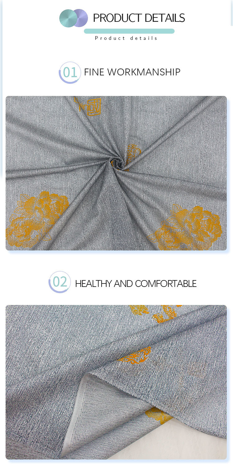 100% Polyester Mattress Fabric Warp Knitted Printed Gold Powder Cloth