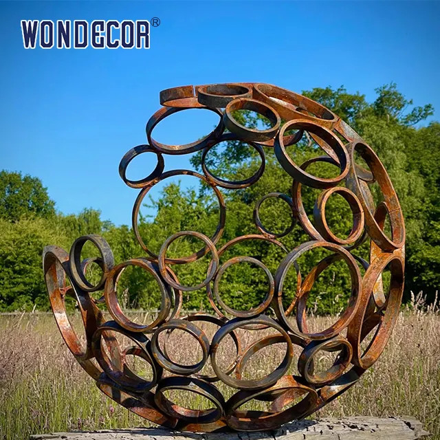 Circular Splicing Spherical Corten Steel Sculpture 120cm For Garden