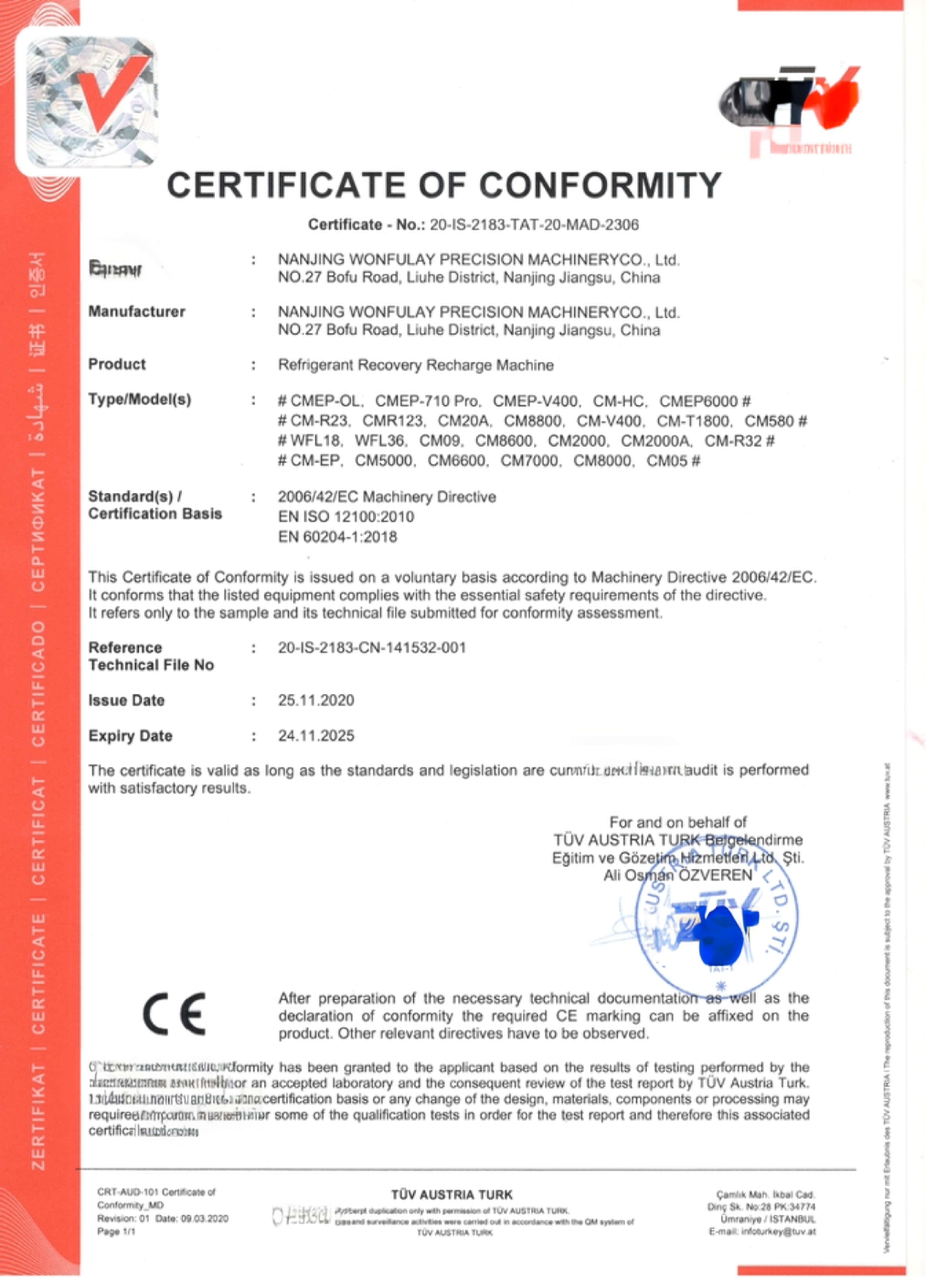 Gas R290 Refrigerant Recovery Machine R1234ze Oil Free Commercial