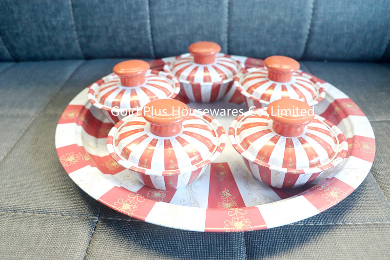 Amazon hot sale custom packing box metal steel bowls and tray wholesale round snack bowl with tray set