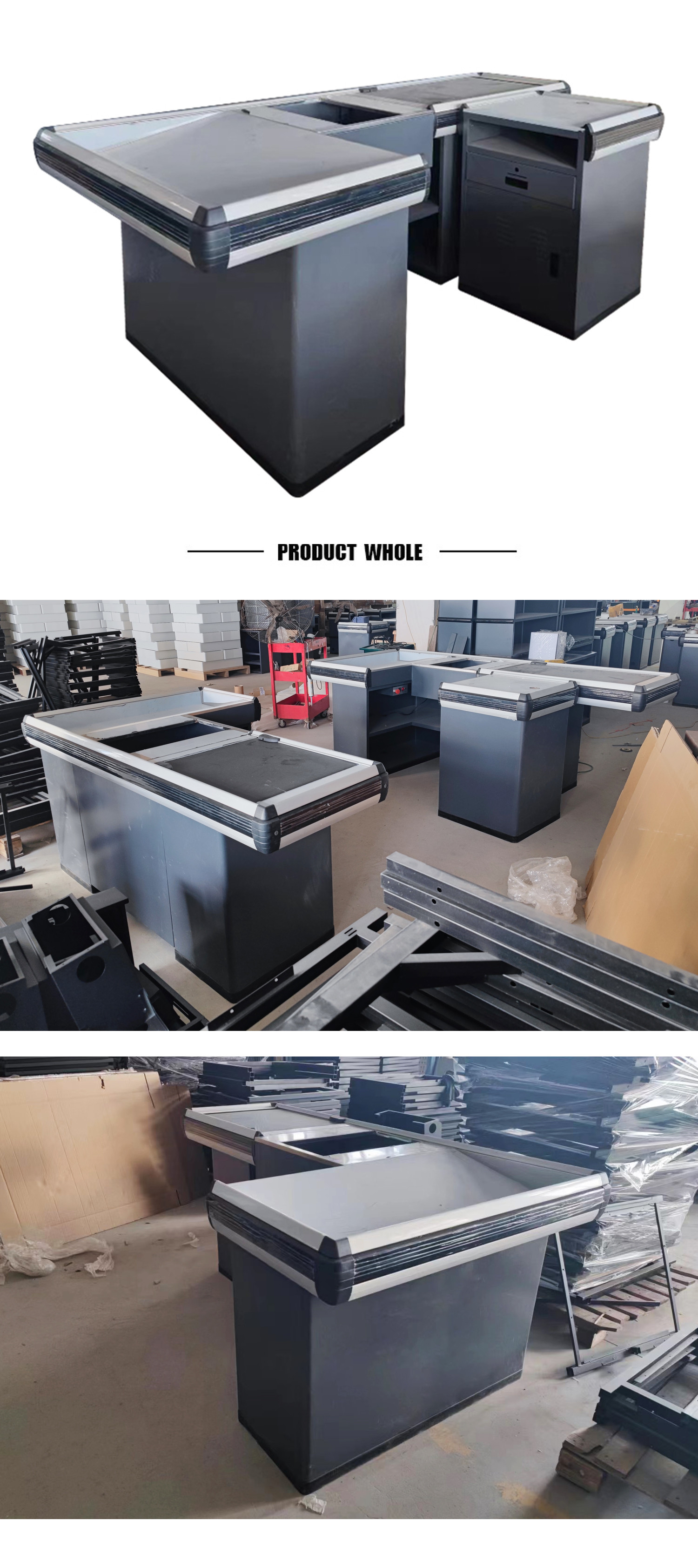 Customizable Stainless Steel Checkout Counter With Customer Conveyer Belt