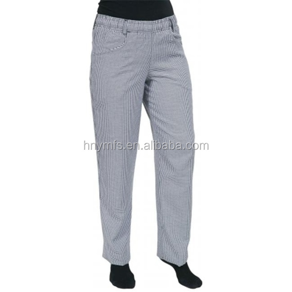 100% Polyester High Waist Chef Work Pants With Pull String Zipper Fly