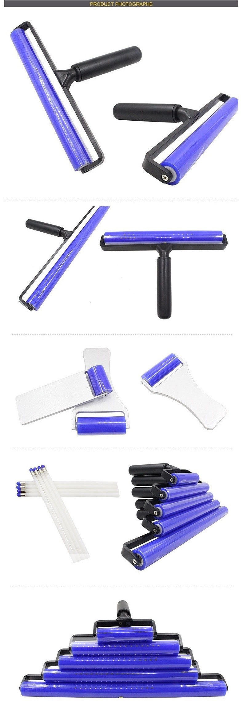 12 Inch Silicone Dust Roller Dust Bar Black Aluminum Plastic Handle Anti Static Silicone Roller
