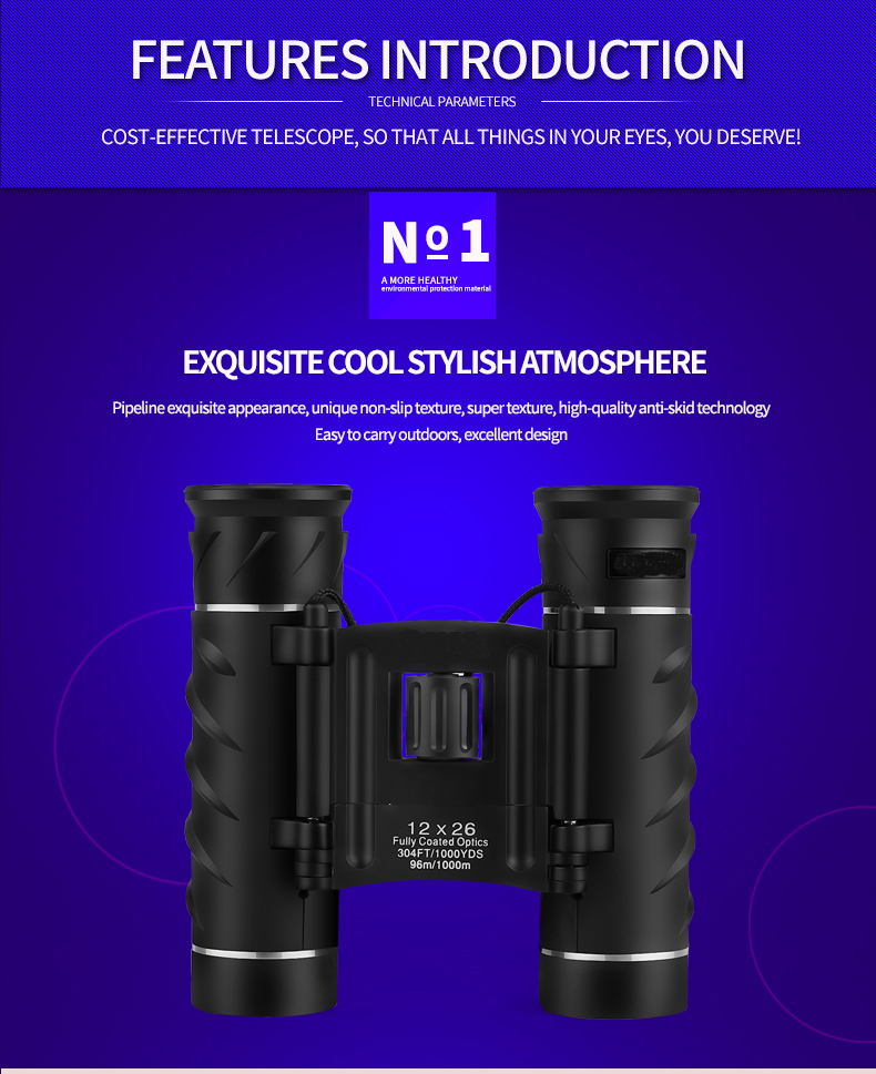 12X26 Day Night Vision Binoculars Opera Glasses Compact Folding Travel Mini Size