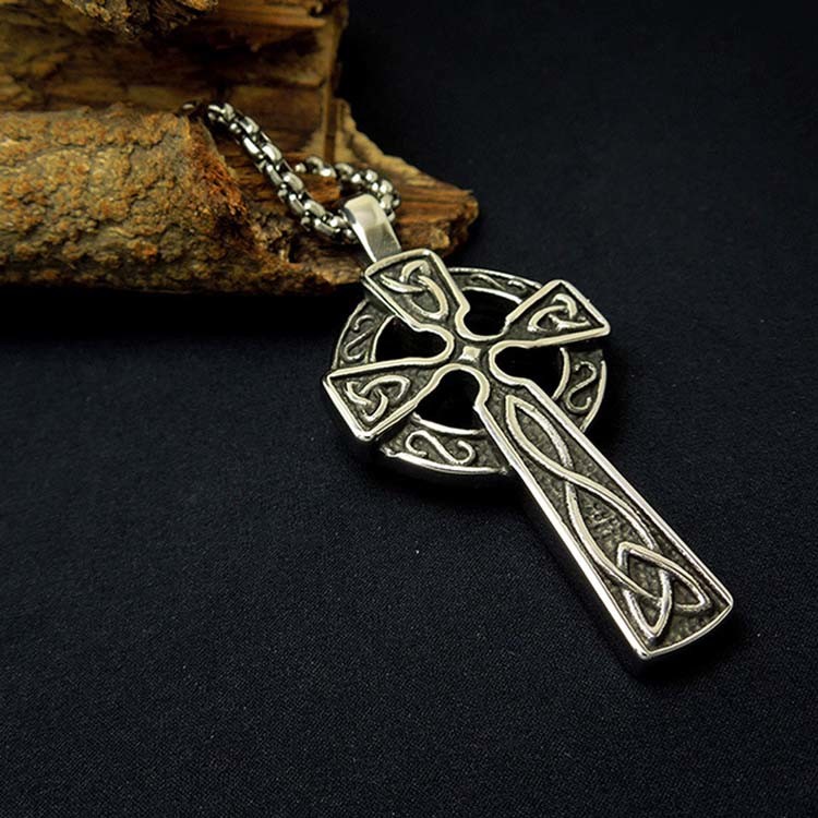 925 Silver Plated Titanium Stainless Steel Cross Pendant Vintage Old Necklace (SP205)