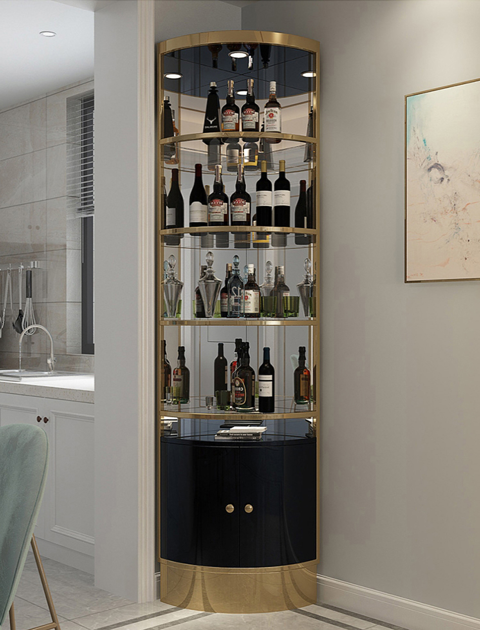 Stainless Steel Metal Frame Modern Wine Display Cabinet For Living Room