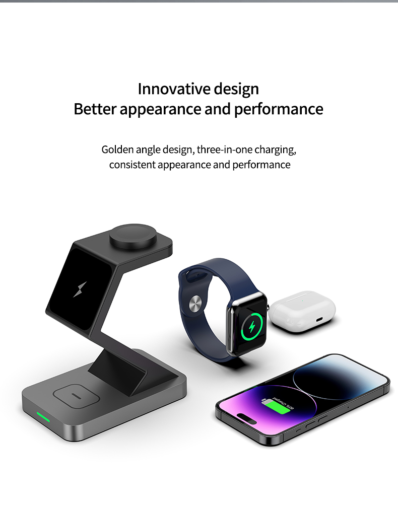15W Maximum Output Power 3 In 1 Wireless Charger for iPhone 12 13 14 15 Type C Input Port