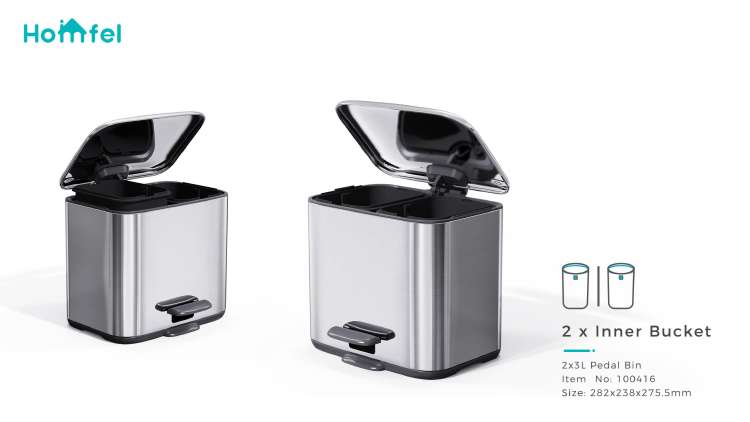 2 Division Stainless Steel Pedal Bin Household Trash Can for Stylish and Sustainable Recycling Solution