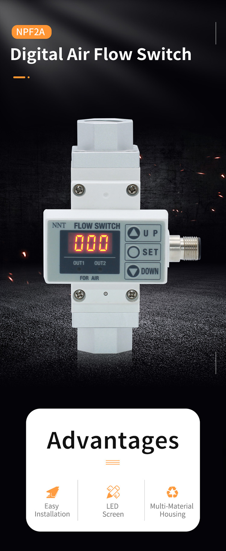 DC12~24V±10% Digital Air Flow Switch Meters 1/8 1/4 NPF2A7 Flow Meter