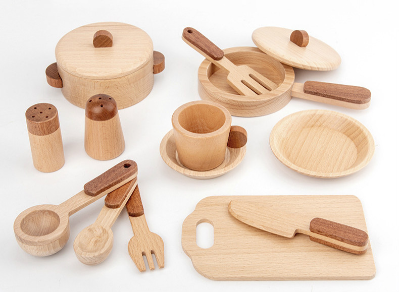 Children'S Log Wooden Kitchen Toy Set Simulation Mini Educational
