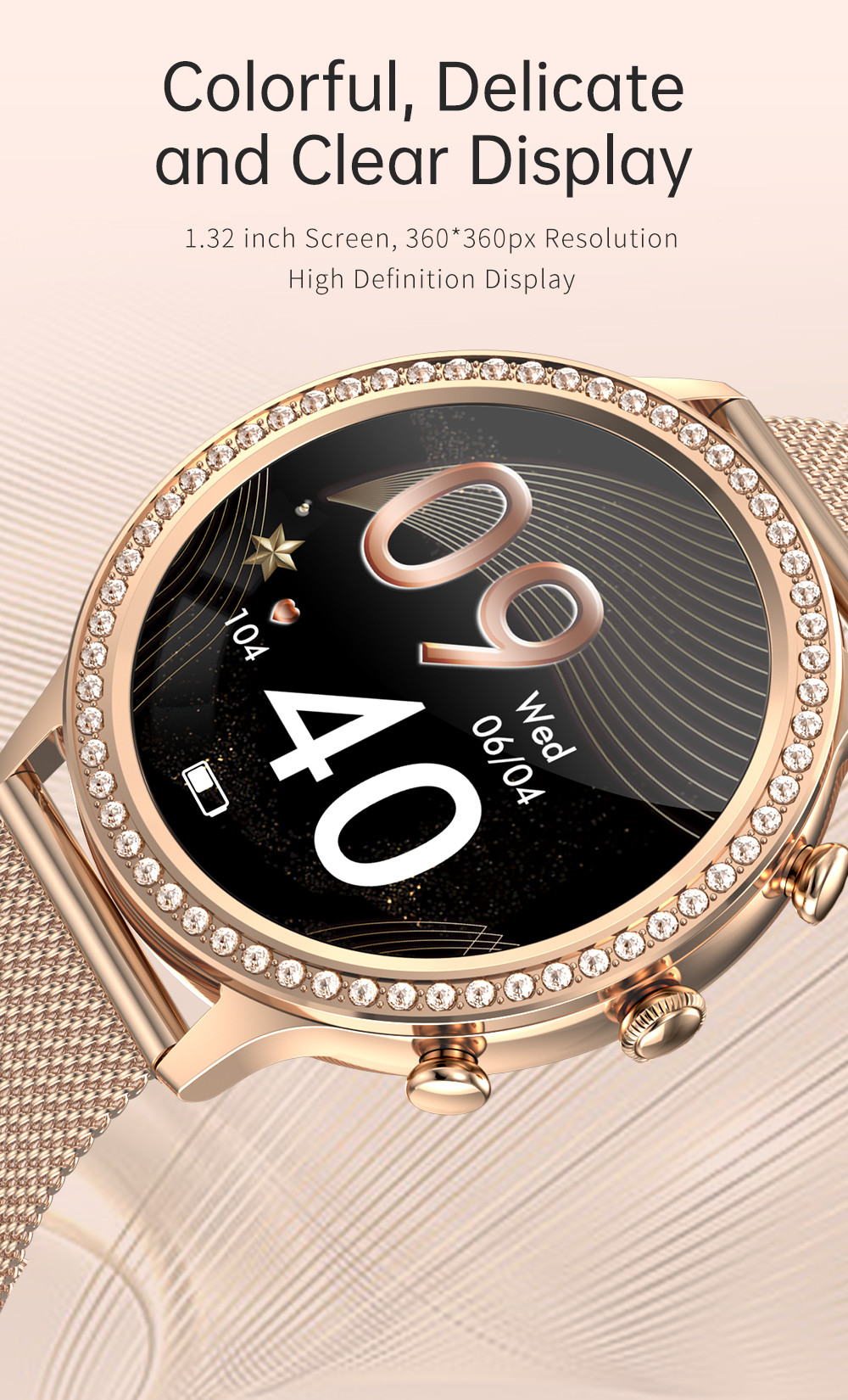 Smart Watch for Women Dial Answer Calls, 1.32'' Diamond Smartwatch Fitness Tracker