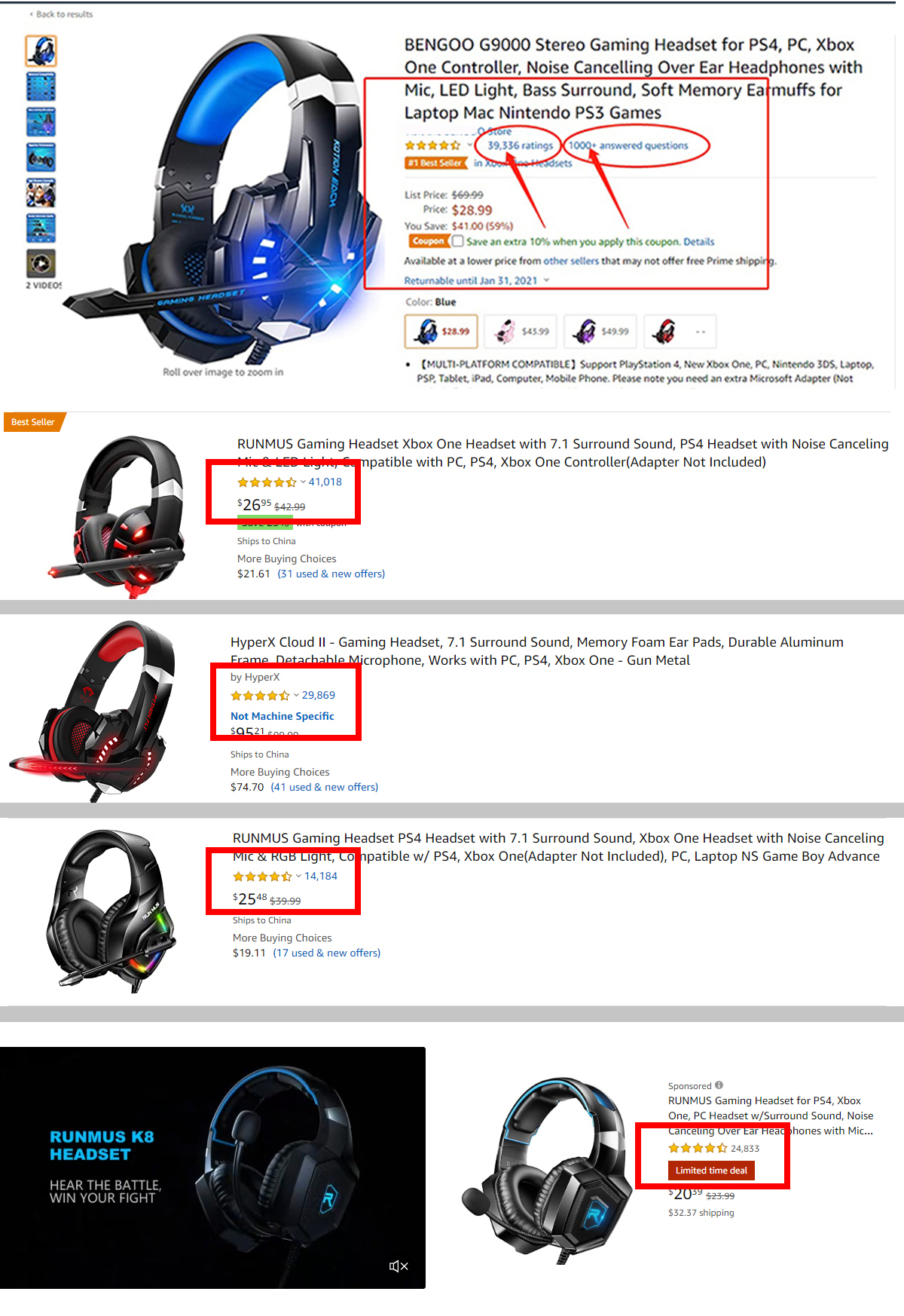USB 3.5mm LED Gaming Headphones With 40mm Speaker Waterproof IPX-3 For PS5 Xbox