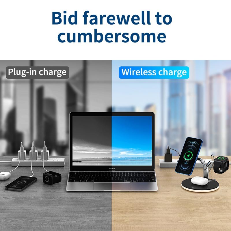 PC ABS 3 In 1 15W Magnetic Desktop Wireless Charger For Cell Phone