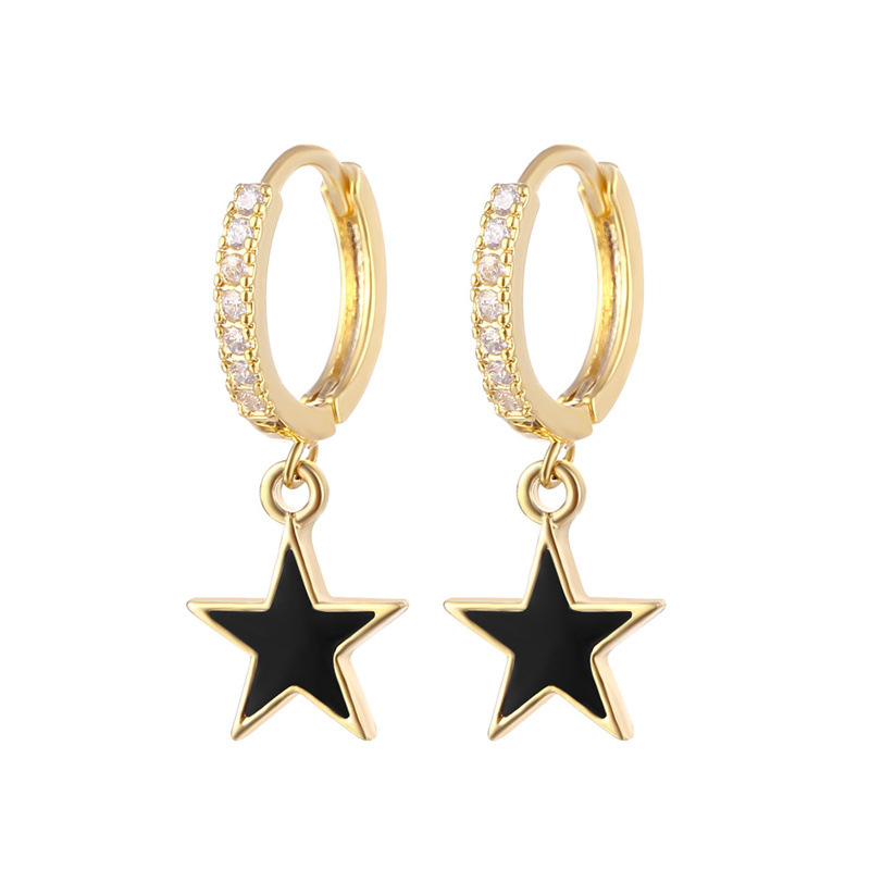 Colorful Enamel Star Hoop Earrings Real 925 Sterling Silver Earrings Rhodium Plated