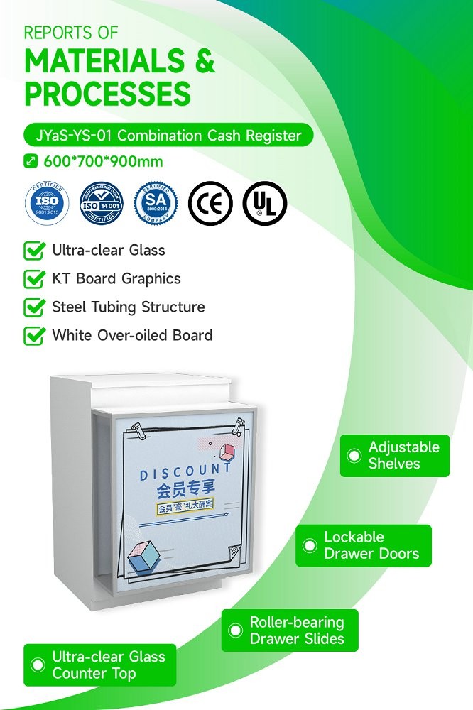 JYaS-YS-01 Modern Minimalist Pharmacy Front Desk Cash Register with White Over-oiled Board and Adjustable Shelves