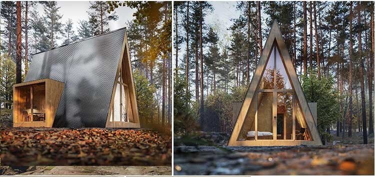 Space A Frame Prefab Hotel Unit Light Steel Tiny Building Portable Kit Homes