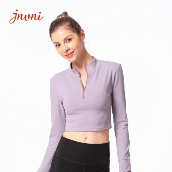 Quality Plus Size Long Sleeve Zipper Women Yoga Jacket 300gsm Turtleneck Gym Fitness for sale