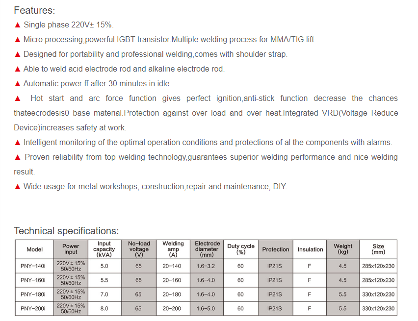 PNY-140i Premium intelligent ARC welding