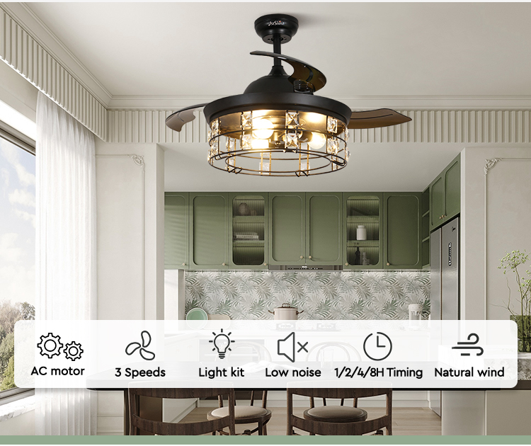 Lamp Body Material Metal 1stshine LED Ceiling Fan with Light Kit and Remote Control
