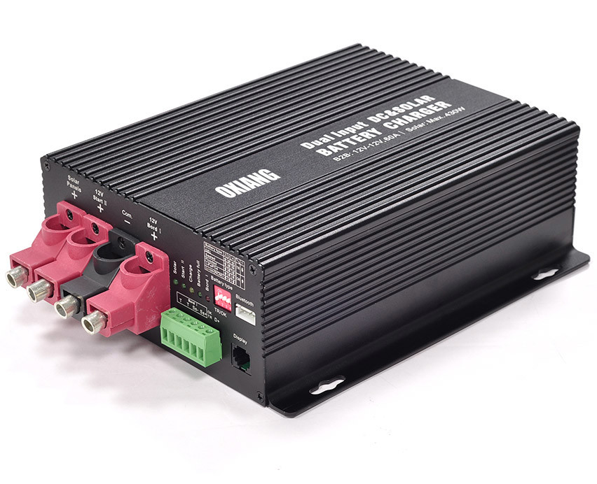 DC24V to 24V Dual input DC solar In-vehicle battery charger controller LCD display BT function