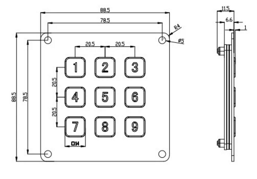 Digital 9 Key Keyboard For Information Kiosk Good Dirt Proof Performance