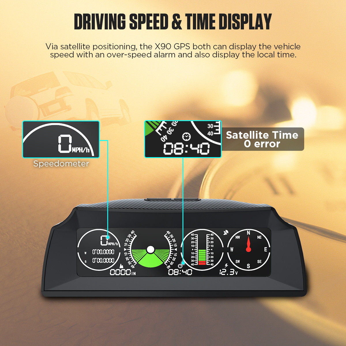 Multifunctional Car Diagnostic Tester GPS/OBD2 Speed PMH KMH Vehicle Inclinometer