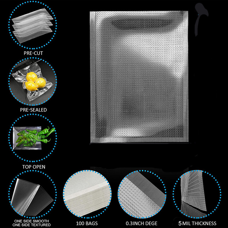 Transparent Three Sides Vacuum Sealer Food Bags Laminated Poly Nylon Vacuum Bags