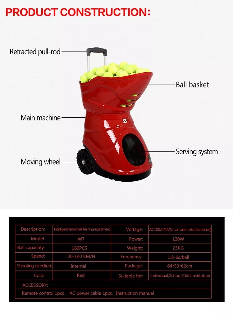 12VDC 120W 20KM/H Tennis Ball Machine For Training Multiple Mode