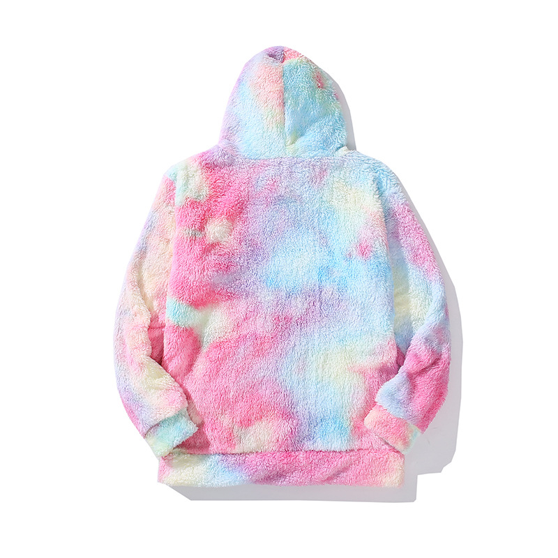 Knitted Weaving Method Tye-Dye Hoodies For Men With Faux Fur Fashion