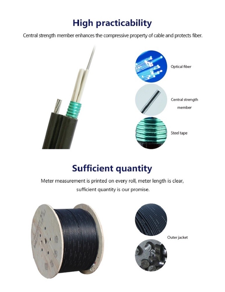 36 Fiber Waterproof PE Jacket GYTC8S Optical Wire Cable