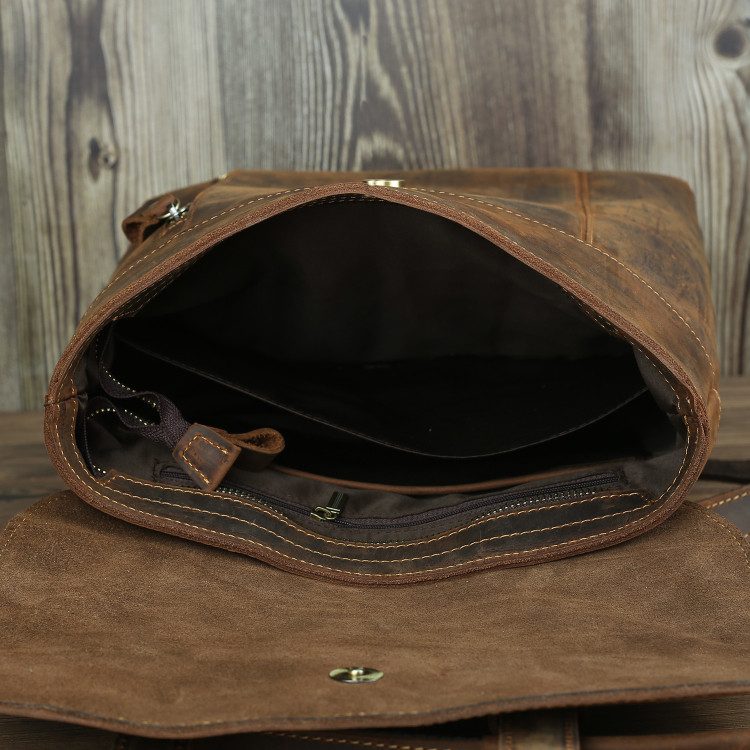 Crazy Horse Men Authentic Genuine Leather Backpack Purse