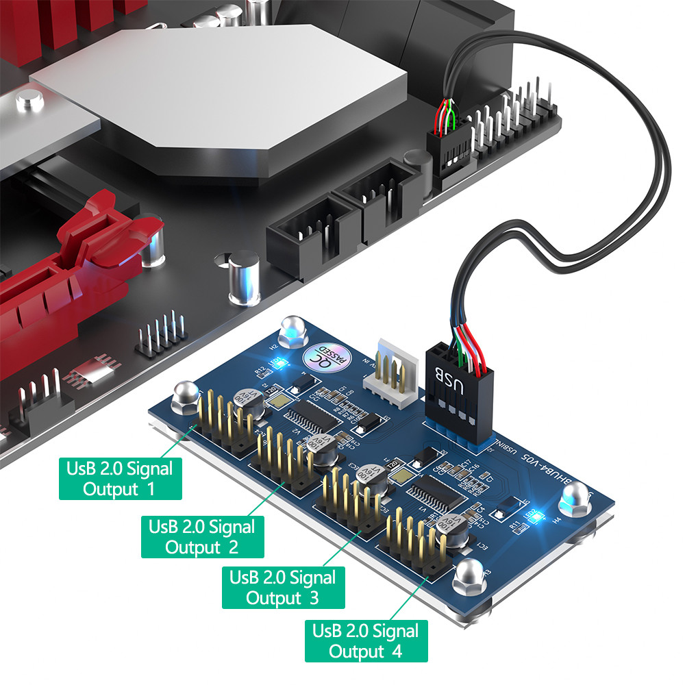 9Pin USB Hub PCB Adapter card Extension Motherboard Male 1 To 4 Female