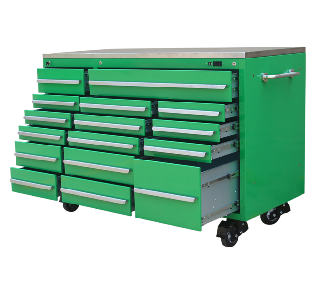 Car Repair Garage Workshop Tool Cabinet System with 15 Drawers and 72" Rolling Storage