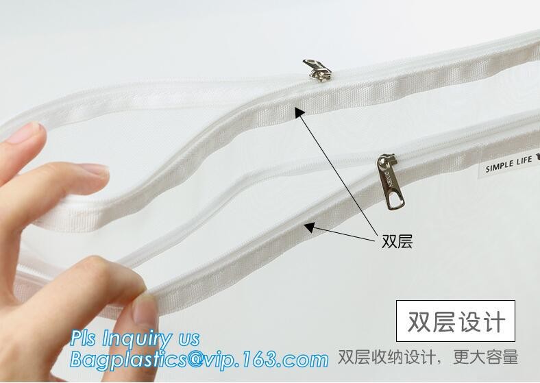 pp file folder plastic pockets document bag, A4 mesh folder zipper pocket document bag, Document Bag with Zipper Storage