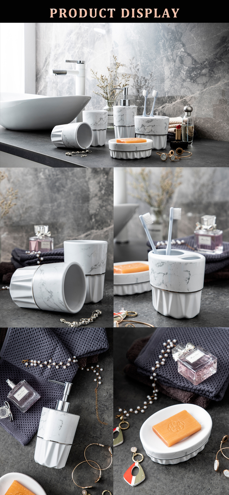 5 Pcs Ceramic Bathroom Set , Soap Dispenser Ceramic Set For Hotels Sanitary Ware