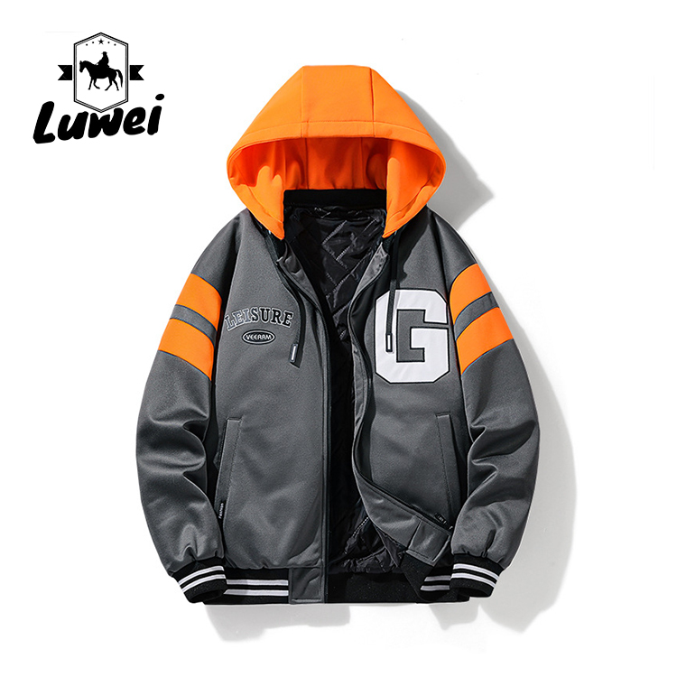 Fashion Hip Hop Streetwear Outdoor Embroidery Utility Motorcycle College Hooded Baseball Men Jacket with Custom Logo