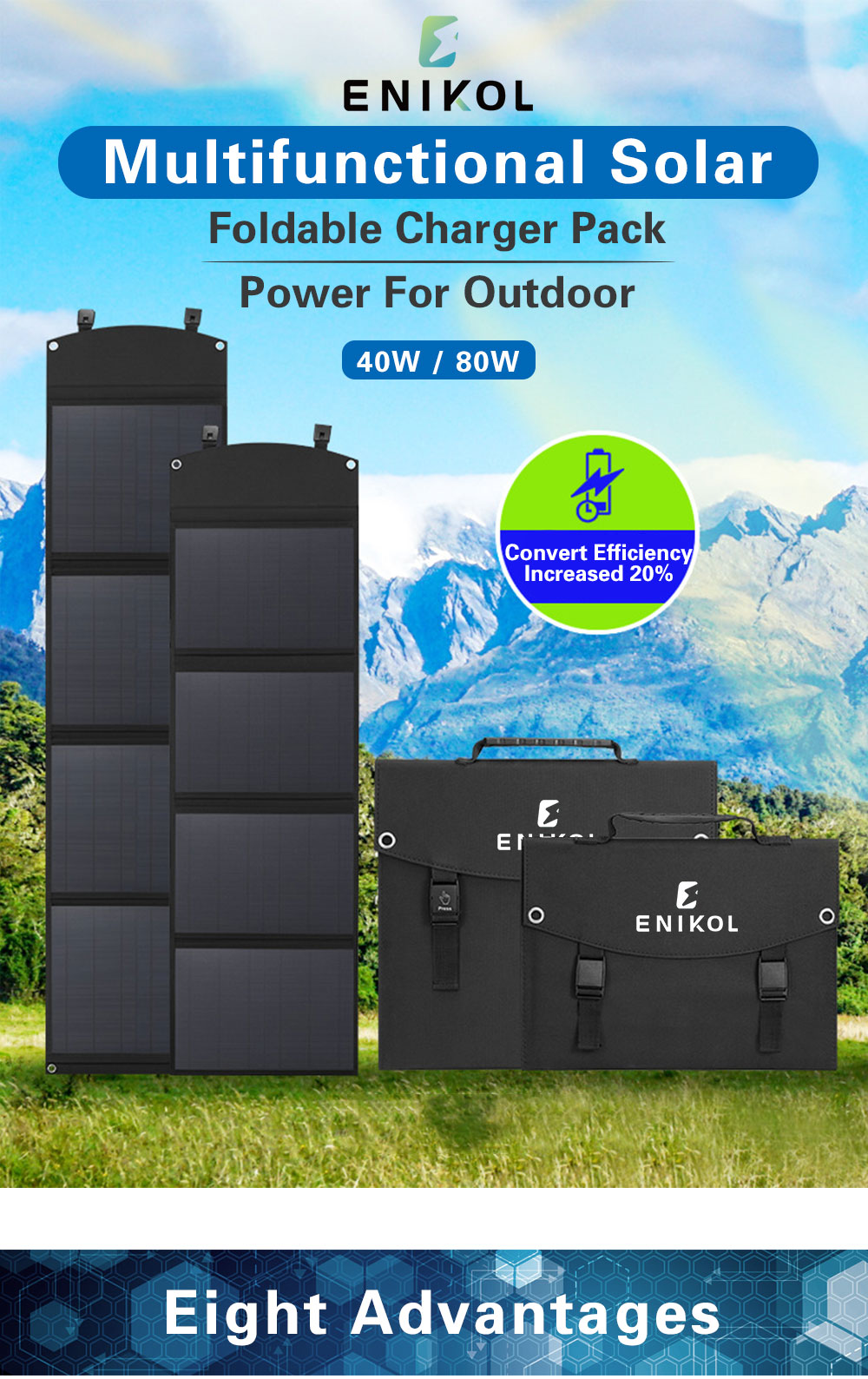 Mono Camping Foldable Solar Panel Charger Output Type C And Usb 80W Portable