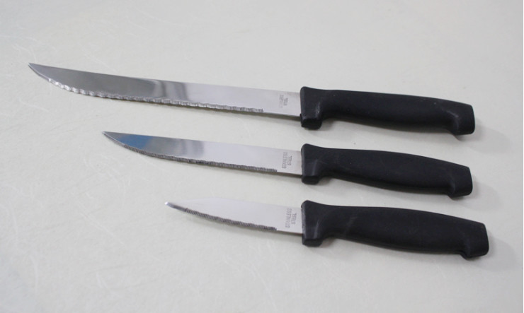 Cheaper Price Black Color PP Handle 3Pieces Serrated Carving Knife Set