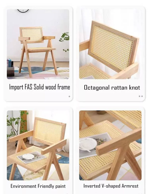 Living Room Nordic Dining Chair 51*56*80CM Woven Rattan Solid Wood