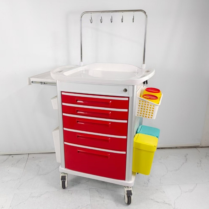 5 Medication Drawers Medical Trolley Hospital Iv Cannulation Trolley With Infusion Hooks