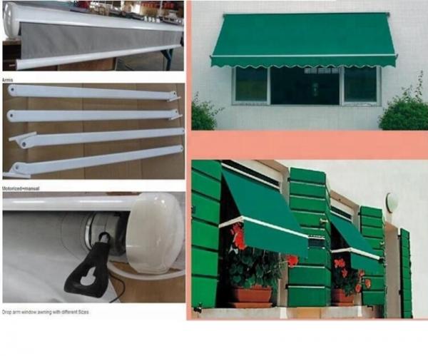 Aluminum Retractable Window Awnings Drop Arm Remote Control Deck Awnings
