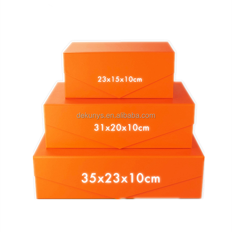 Customized Collapsible Gift Box Orange Cardboard Treat Boxes With Magnetic Closure