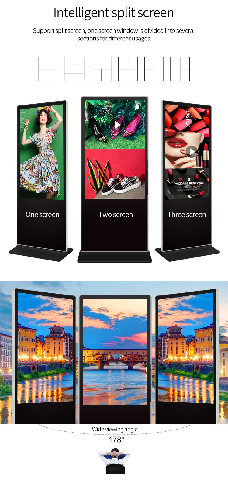 Commercial Floor Standing LCD Advertising Player 1080P 10 Points IR Touch Screen