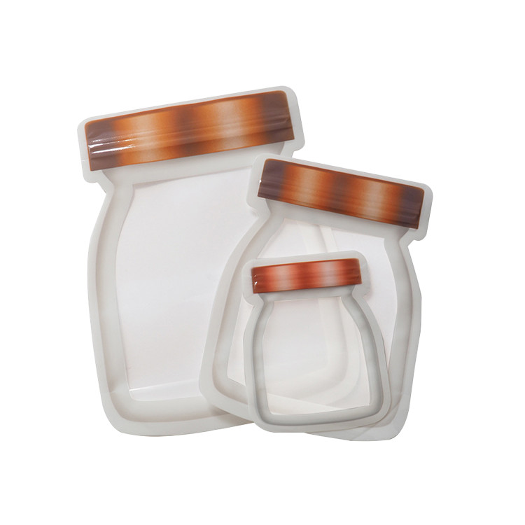 Custom Design Storage Jar Shape Translucent Standing Up Ziplock Heat Seal Bags for Food, Candy, Snack, Cookie Packaging