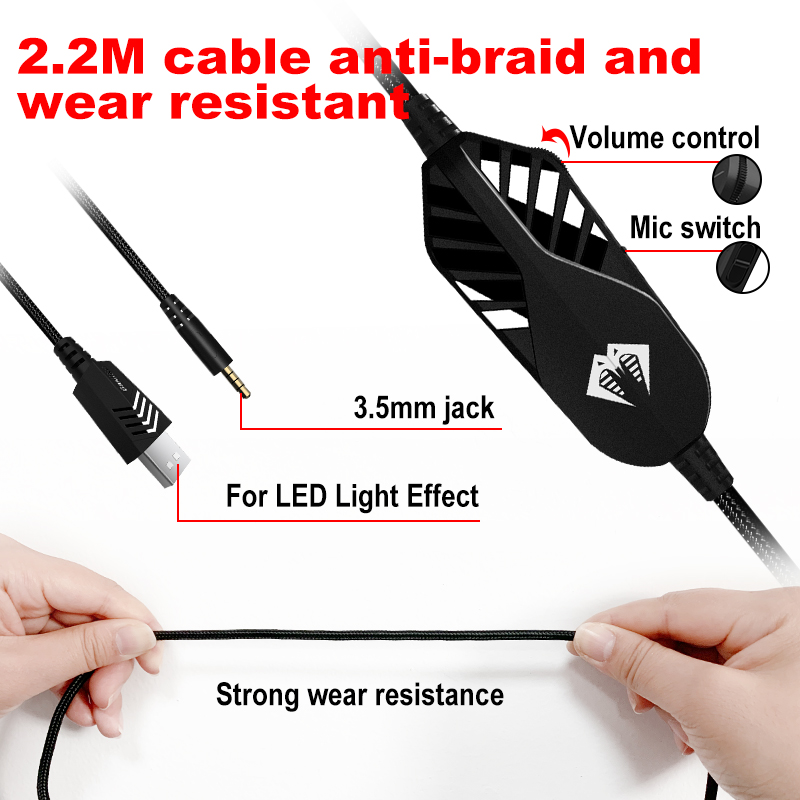 LED Light Noise Cancelling PC Gaming Headset with 2.2m Cable Waterproof For PS4 Gamers