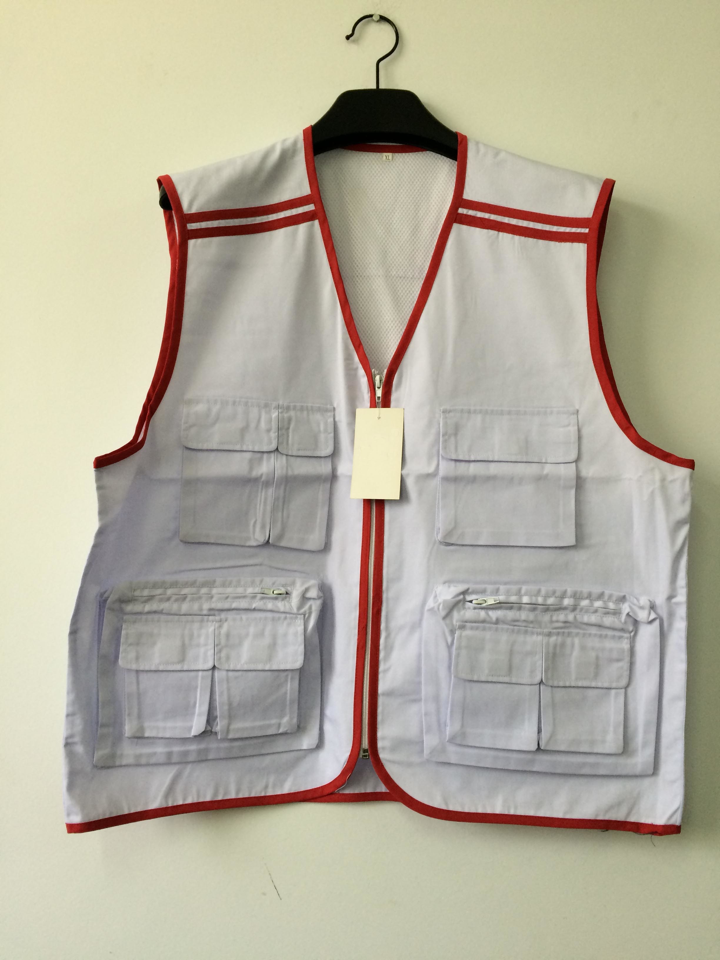 vest, mens vest, waistcoat 011W in T/C 65/35 fabric, white color, fishing vest, casual vest